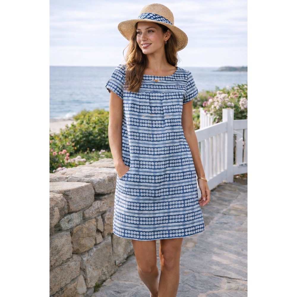 Vineyard Vines Dress Linen Sz S Pockets Babydoll Cottagecore Coastal